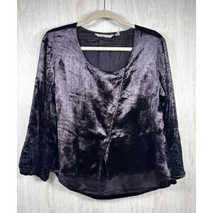 Soft Surroundings Velvet‎ Blouse Purple Embroidered Sleeve Boho Luxe S Chic